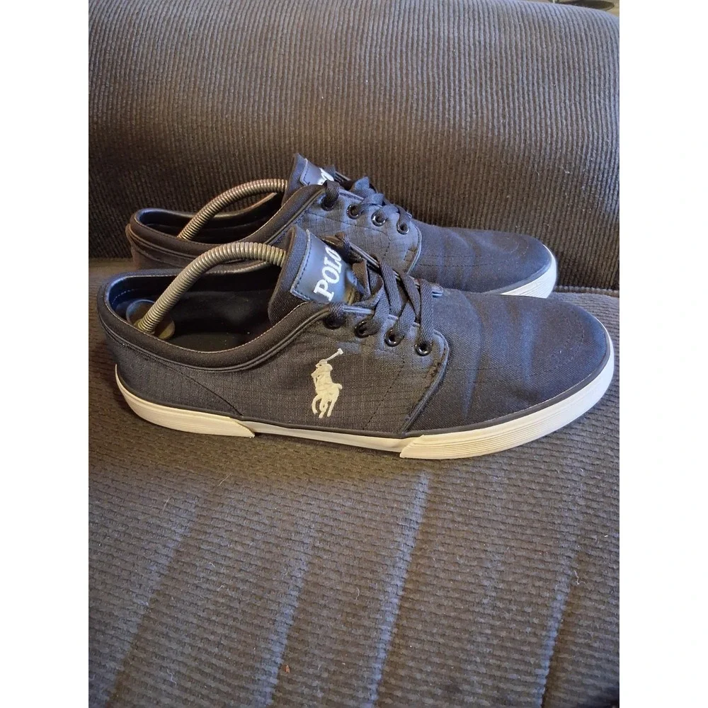 Polo Ralph Lauren Vaughn Shoes Men 12D‎ Black Canvas Lace White Pony Dress